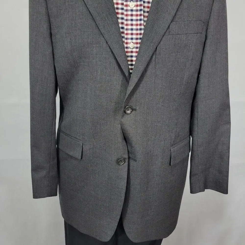 Joseph Feiss Trio Mens Sport Coat Blazer Two Button Charcoal Gray Twill Wool 42L